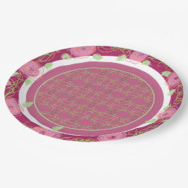 ブルゴーニュバラアンドグリーン紙プレート ペーパープレート