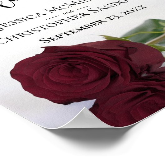 ブルゴーニュバラエレガントなウェディングウェルカムサイン ポスター (角)