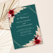 ブルゴーニュバラオンティール（緑がかった色）結婚式招待状 招待状