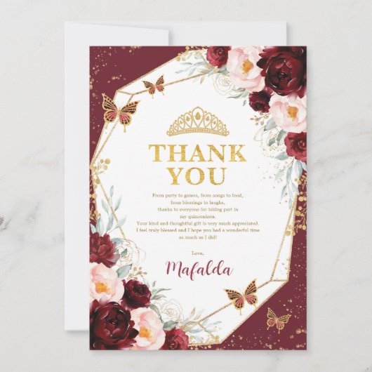 ブルゴーニュバラキンセアニラバタフライサンキューカード 招待状 (正面)
