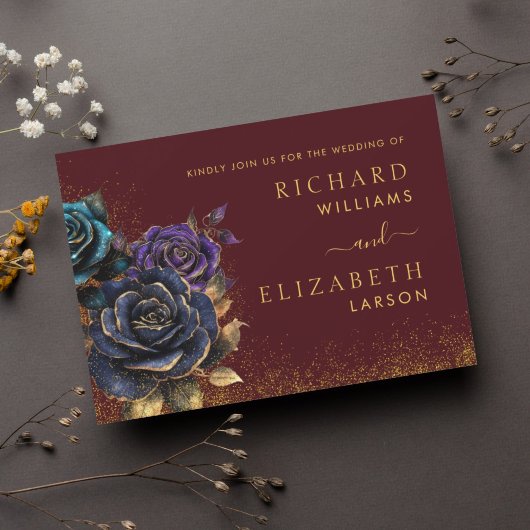 ブルゴーニュバラグリッター結婚式招待状 招待状