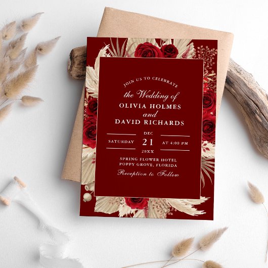 ブルゴーニュバラズアンドパンパスグラス結婚式招待状 招待状