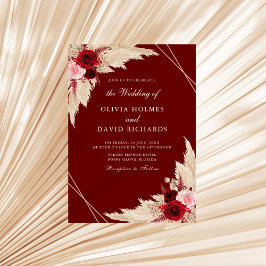 ブルゴーニュバラズアンドパンパスグラス結婚式招待状 招待状