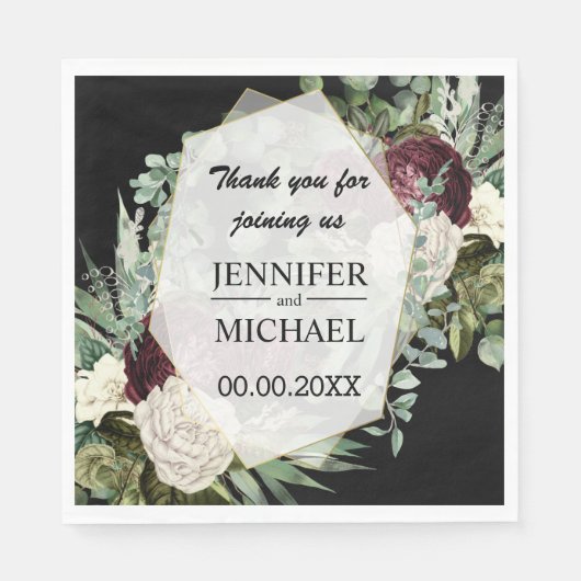 ブルゴーニュバラダークムーディヴィンテージ結婚フローラ スタンダードランチョンナプキン (正面)