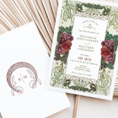 ブルゴーニュバラネイビーブルーアールヌーボーミュシャ 招待状