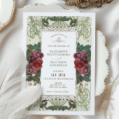 ブルゴーニュバラネイビーブルーアールヌーボーミュシャ 招待状