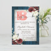 ブルゴーニュバラネイビーブルーウッド18誕生日 招待状 (スタンド正面)
