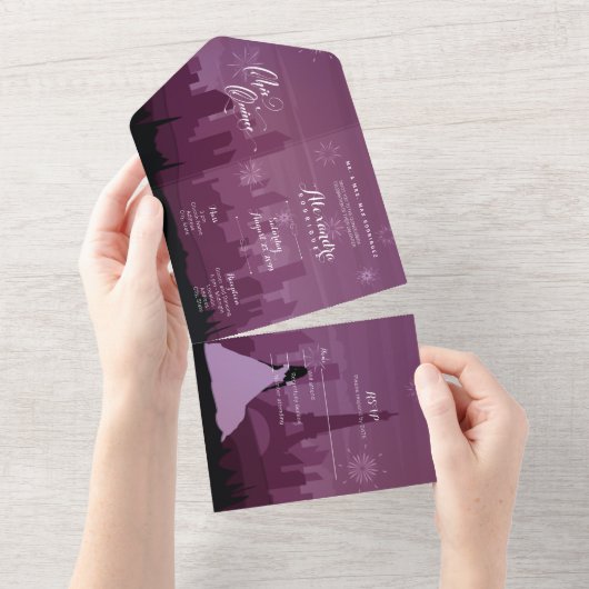 ブルゴーニュバラピンクパリスファイアキンチェニェラ オールインワン招待状 (貼ってはがせる)