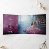 ブルゴーニュバラピンクパリ花火キンセアニラトリ 三つ折り招待状 (内部)