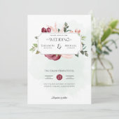 ブルゴーニュバラピンクプリントまたはデジ結婚タル 招待状 (スタンド正面)