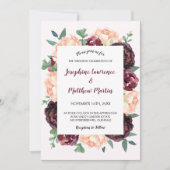 ブルゴーニュバラピーチピーニー結婚フローラ 招待状 (正面)