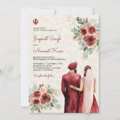 ブルゴーニュバラフローラインディアンパンジャビシーク結婚ズ 招待状 (正面)