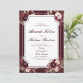 ブルゴーニュバラフローラエレガントウェディング招待状 招待状 (スタンド正面)
