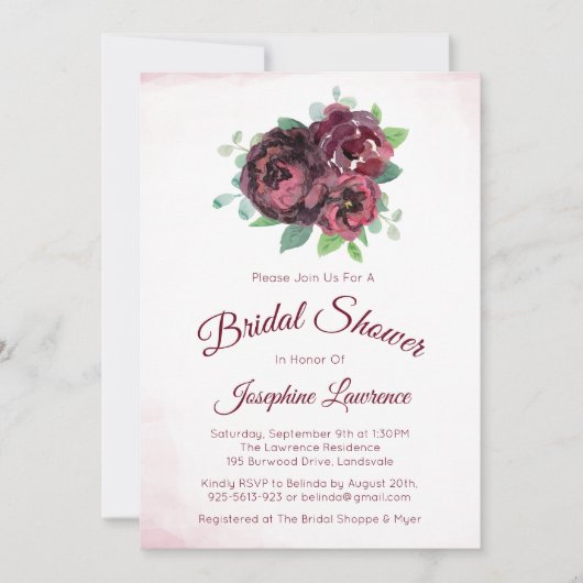 ブルゴーニュバラフローラブライダルシャワー招待状 招待状 (正面)