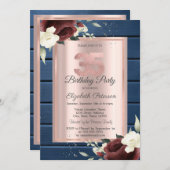 ブルゴーニュバラブルーウッドバラ金ゴールド35th誕生日 招待状 (正面/裏面)