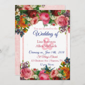 ブルゴーニュバラブルーバードフローラ結婚式招待状 招待状 (正面/裏面)