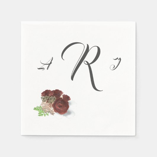ブルゴーニュバラモノグラムのブライダル紙 スタンダードカクテルナプキン (正面)