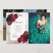 ブルゴーニュバラ大理石キンセアニェラサンキューカード 招待状 (正面/裏面)