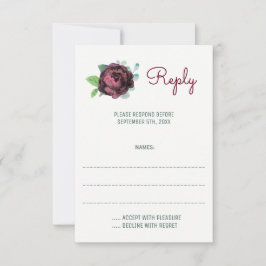 ブルゴーニュバラ水結婚色の返信カード 出欠カード