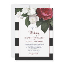 ブルゴーニュバラ白黒ストライプエレガントウェディング