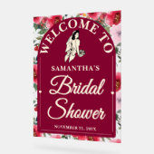 ブルゴーニュバラ秋ブライダルシャワー歓迎 アクリルサイン (傾斜)