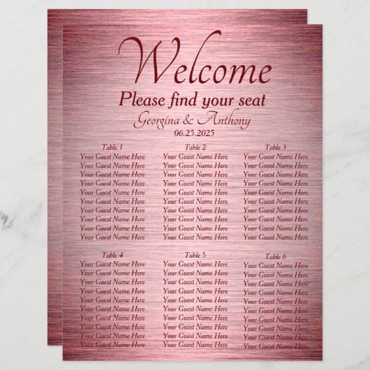 ブルゴーニュバラ結婚金ゴールドのテーブル座席表 (正面/裏面)