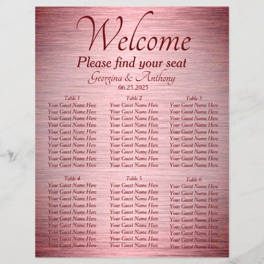 ブルゴーニュバラ結婚金ゴールドのテーブル座席表 (正面)