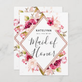 ブルゴーニュバラ金ゴールドが私のメイド・オブ・オーナー（花嫁付き添い人）になる 招待状 (正面/裏面)