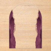 ブルゴーニュバラ金ゴールドアゲートピンク結婚スクリプトのアーチ アクリル招待状 (正面)