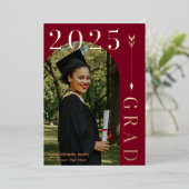 ブルゴーニュバラ金ゴールドアーチ&アロー卒業 箔招待状 (立ち正面)