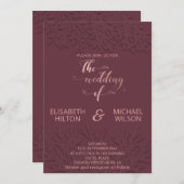 ブルゴーニュバラ金ゴールドエンボス植物書 招待状 (正面/裏面)