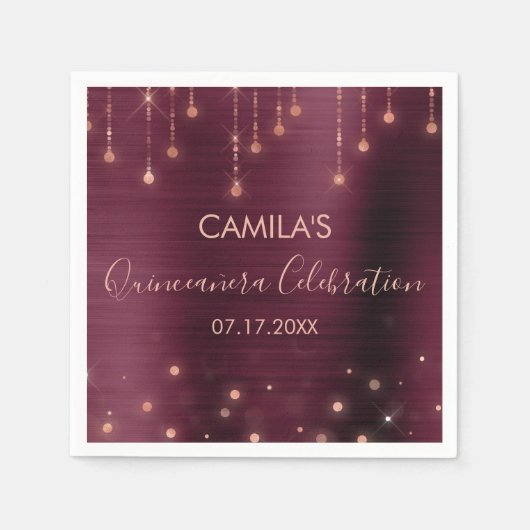 ブルゴーニュバラ金ゴールドキンセアニェラパーティー スタンダードカクテルナプキン (正面)