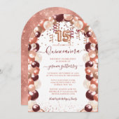 ブルゴーニュバラ金ゴールドキンセアニラグリッターバルーン 招待状 (正面/裏面)