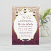 ブルゴーニュバラ金ゴールドグラデーションランタンフラワー卒業 招待状 (スタンド正面)