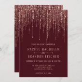 ブルゴーニュバラ金ゴールドグリッターフリンジカーテン結婚ズ 招待状 (正面/裏面)