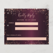 ブルゴーニュバラ金ゴールドグリッターメニューRSVPカード (正面)