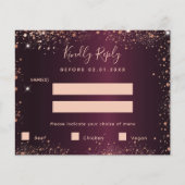 ブルゴーニュバラ金ゴールドグリッター食事RSVPカード (正面)