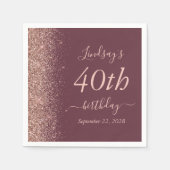 ブルゴーニュバラ金ゴールドグリッター40th誕生日パーティー スタンダードカクテルナプキン (正面)