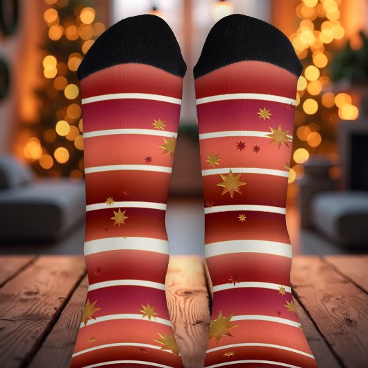 ブルゴーニュバラ金ゴールドスストライプのターズ ソックス