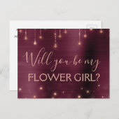 ブルゴーニュバラ金ゴールドスパークルフラワーガール インビテーションポストカード (正面/裏面)