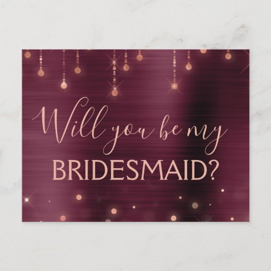 ブルゴーニュバラ金ゴールドスパークルメイド・オブ・オーナー(花嫁付き添い人) インビテーションポストカード (正面)