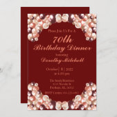 ブルゴーニュバラ金ゴールドバルーン70誕生日 招待状 (正面/裏面)