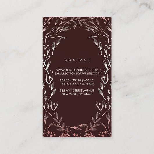 ブルゴーニュバラ金ゴールドフローラエレガントリース 名刺 (裏面)