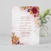 ブルゴーニュバラ金ゴールドフローラカラフル秋の結婚式 箔招待状 (立ち正面)