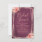 ブルゴーニュバラ金ゴールドフローラブライダルシャワー 招待状 (正面)