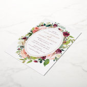 ブルゴーニュバラ金ゴールドフローラ結婚の葉 箔招待状 (回転した状態)