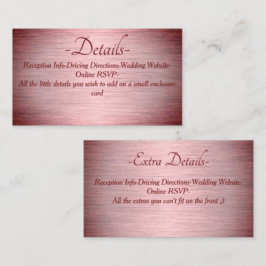 ブルゴーニュバラ金ゴールドブラッシュド結婚メタル詳細 エンクロージャーカード (正面/裏面)