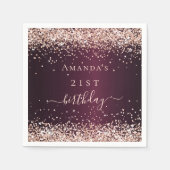 ブルゴーニュバラ金ゴールド名スクリプト誕生日 スタンダードカクテルナプキン (正面)