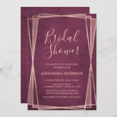 ブルゴーニュバラ金ゴールド幾何学ブライダルシャワー 招待状 (正面/裏面)