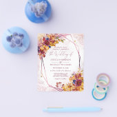 ブルゴーニュバラ金ゴールド秋の結婚式招待状フライヤー チラシ (シングル)